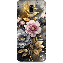 Teknomeg Samsung Galaxy J8 Uyumlu Altın Çiçekler  Desenli Silikon Kılıf