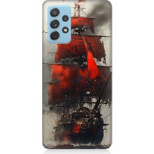 Teknomeg Samsung Galaxy A72 Uyumlu Kırmızı Yelkenli  Desenli Silikon Kılıf