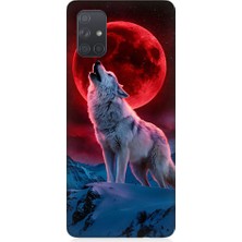 Teknomeg Samsung Galaxy A71 Uyumlu Kırmızı Ay Kurt  Desenli Silikon Kılıf