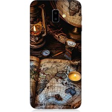 Teknomeg Samsung Galaxy J6 Plus Uyumlu Harita ve Pusula  Desenli Silikon Kılıf