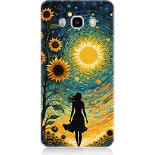 Teknomeg Samsung Galaxy J7 2016 Uyumlu Güneş ve Ayçiçeği  Desenli Silikon Kılıf