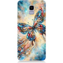 Teknomeg Samsung Galaxy J6 Uyumlu Renkli Kelebek  Desenli Silikon Kılıf