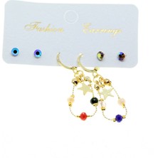X-lady Accessories Altın Renk Yıldız Yuvarlak Kombin Boncuk Küpe - 2835