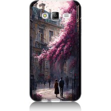 Teknomeg Samsung Galaxy J7 Uyumlu Çiçekli Sokak  Desenli Silikon Kılıf