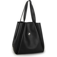 Nas Bag Kadın Büyük Boy Büzmeli Yavrulu Çıtçıtlı Tote Bag Omuz Çantası - Siyah