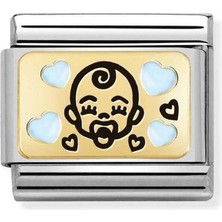 Nomination Çelik, Emaye ve 18K Altın -02_AÇIK Mavi Bebek- Composable Klasik Plakalar -Ic- Renkli