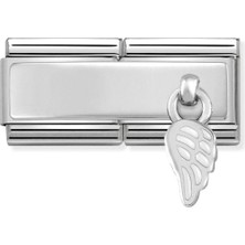 Nomination Composable Çift Klasik Takılar Çelik, Emaye ve 925 Ayar Gümüş -01_ Beyaz Wing- Renkli