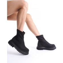 Modabuymus Kobe Siyah Taşlı Streç Dalkıç Kumaş Esnek Günlük Bot