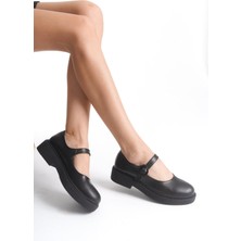 Modabuymus Maryba Siyah Mat Bantlı Yuvarlak Burun Mary Jane Babet Günlük Ayakkabı