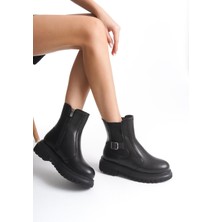 Modabuymus Remba Siyah Kalın Tabanlı Fermurlı Lastikli Tokalı Günlük Rahat Bot