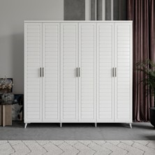 GuneyStore Ücretsiz Montaj - %100 MDF Rodos 6 Kapaklı Beyaz Gardırop - MDF Dolap - Elbise Dolabı