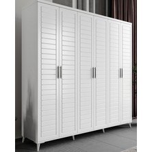 GuneyStore Ücretsiz Montaj - %100 MDF Rodos 6 Kapaklı Beyaz Gardırop - MDF Dolap - Elbise Dolabı