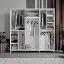 GuneyStore Ücretsiz Montaj - %100 MDF Rodos 6 Kapaklı Beyaz Gardırop - MDF Dolap - Elbise Dolabı
