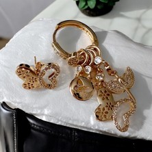 Als Accessories Kadın Gold Renk Kelebek Çivi ve Halka Ucu Sallantılı Zirkon Taşlı Kelebek ve Melek Küpe