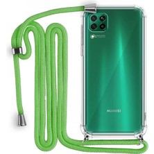 Huawei P40 Lite Boyun Askılı Şeffaf Tank Kılıf Yeşil