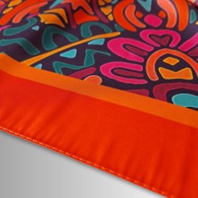 Pozitif Marka Turuncu Eşarp Ipeksi Twill Saten Kumaş Mandala Desenli