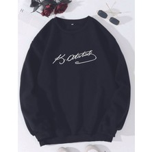Woodroffe 10 Kasım Atatürk Baskılı Bisiklet Yaka Oversize Siyah Beyaz Sweatshirt