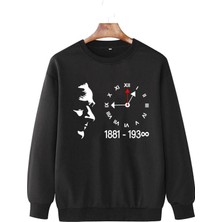 Woodroffe 10 Kasım Atatürk Baskılı Bisiklet Yaka Oversize Siyah Beyaz Sweatshirt