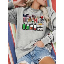 Woodroffe 24 Kasım Öğretmenler Günü Baskılı Bisiklet Yaka Oversize Gri Sweatshirt