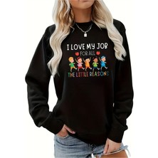 Woodroffe 24 Kasım Öğretmenler Günü Baskılı Bisiklet Yaka Oversize Siyah Sweatshirt