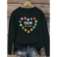 Woodroffe 24 Kasım Öğretmenler Günü Baskılı Bisiklet Yaka Oversize Siyah Sweatshirt