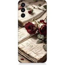 Teknomeg Samsung Galaxy M13 Uyumlu Mektup ve Güller  Desenli Silikon Kılıf