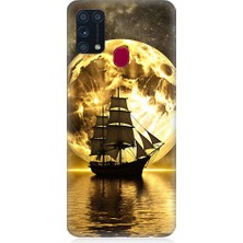 Teknomeg Samsung Galaxy M31 Uyumlu Ay ve Gemi  Desenli Silikon Kılıf