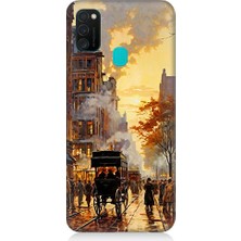 Teknomeg Samsung Galaxy M21 Uyumlu Şehir Manzarası Desenli Silikon Kılıf