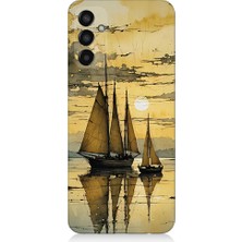 Teknomeg Samsung Galaxy M13 Uyumlu Yelkenli Gün Batımı  Desenli Silikon Kılıf
