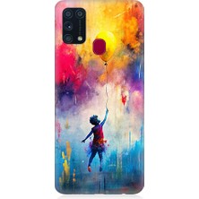 Teknomeg Samsung Galaxy M31 Uyumlu Balonlu Kız  Desenli Silikon Kılıf