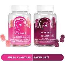 Ivybears 2´li Biotin Saç, Tırnak & Kolajen, Hyaluronik Asit Çiğnenebilir Vitamin Gummy Set, 120 Adet, 60 Günlük