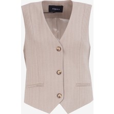 Fabrika Bej Kadın V Yaka Basic Fit Yelek F4WL-YLK0229