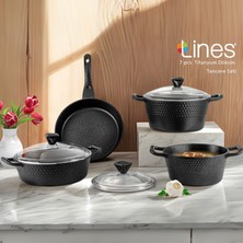 Lines 5086 Döküm Titanyum Tencere Seti 7 Parça - Siyah
