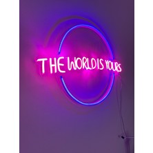 Lumosify The World Is Yours Neon LED Dekorasyon Aydınlatma Uzaktan Kumandalı Pembe ve Mor Renk Pleksi