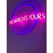 Lumosify The World Is Yours Neon LED Dekorasyon Aydınlatma Uzaktan Kumandalı Pembe ve Mor Renk Pleksi