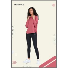 Miss Maral Kadın Eşofman Takım Gül Kurusu / Siyah Spor Tunik & Toparlayıcı Tayt Dalgıç Kumaş Sports And Casual 13060