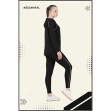 Miss Maral Kadın Eşofman Takım Siyah/beyaz Spor Tunik & Toparlayıcı Tayt Dalgıç Kumaş Sports And Casual 13060