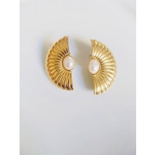 Devi Fashion Çelik Yarım Ay Inci Detay Küpe