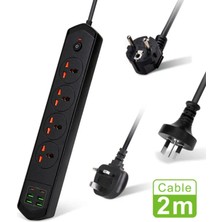 Ozmik Bkl-17 Akım Korumalı 3000W Kapasiteli 10 Girişli 4 USB 2 Typ-C 4 Priz Girişli 2 Metre Kablo Uzunluklu Uzatma Grup Priz