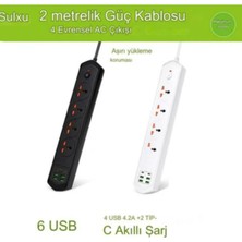 Ozmik Bkl-17 Akım Korumalı 3000W Kapasiteli 10 Girişli 4 USB 2 Typ-C 4 Priz Girişli 2 Metre Kablo Uzunluklu Uzatma Grup Priz