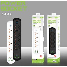 Ozmik Bkl-17 Akım Korumalı 3000W Kapasiteli 10 Girişli 4 USB 2 Typ-C 4 Priz Girişli 2 Metre Kablo Uzunluklu Uzatma Grup Priz