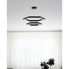 Hexagon Piramit ( Siyah Kasa, Beyaz Işık ) Ledli Modern Sarkıt LED Avize