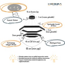 Hexagon Piramit ( Siyah Kasa, Beyaz Işık ) Ledli Modern Sarkıt LED Avize