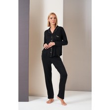 Pjs Kadın Düğmeli Biyeli Cepli Uzun Kol Pijama Takım