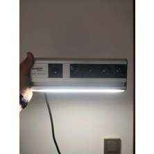 AMP Connect Connect Mutfak Tezgah Dolap Altı 32 cm Alttan LED Aydınlatmalı, 1.5Mt Fişli Kablolu ve 4'lü Çocuk Korumalı Grup Priz