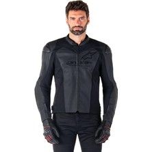 Motomax Alpinestars Faster V3 Air Korumalı Deri Motosiklet Montu Siyah / Siyah