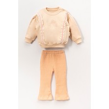 Miniğimin Cicileri (6-18 Ay) Diagonel Kiraz Fiyonk Desen Üç Ip Kız bebek takım - Somon