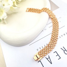 Kyver Hasır Bileklik Kuyumcu Model Zirkon Taşlı Çelik Kararmaz Xuping Vip Seri Rose
