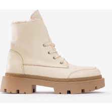 Kadın Kalın Taban Içi Yünlü Bağcıklı Casual Bot  Deri Zy 1560 Bej