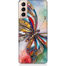 Teknomeg Samsung Galaxy S21 Plus Uyumlu Renkli Kelebek  Desenli Silikon Kılıf